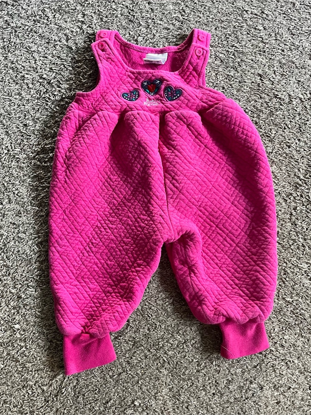 Vintage Girls Osh Kosh B'Gosh Pink Quilted Romper Overalls Jumpsuit Embroidered